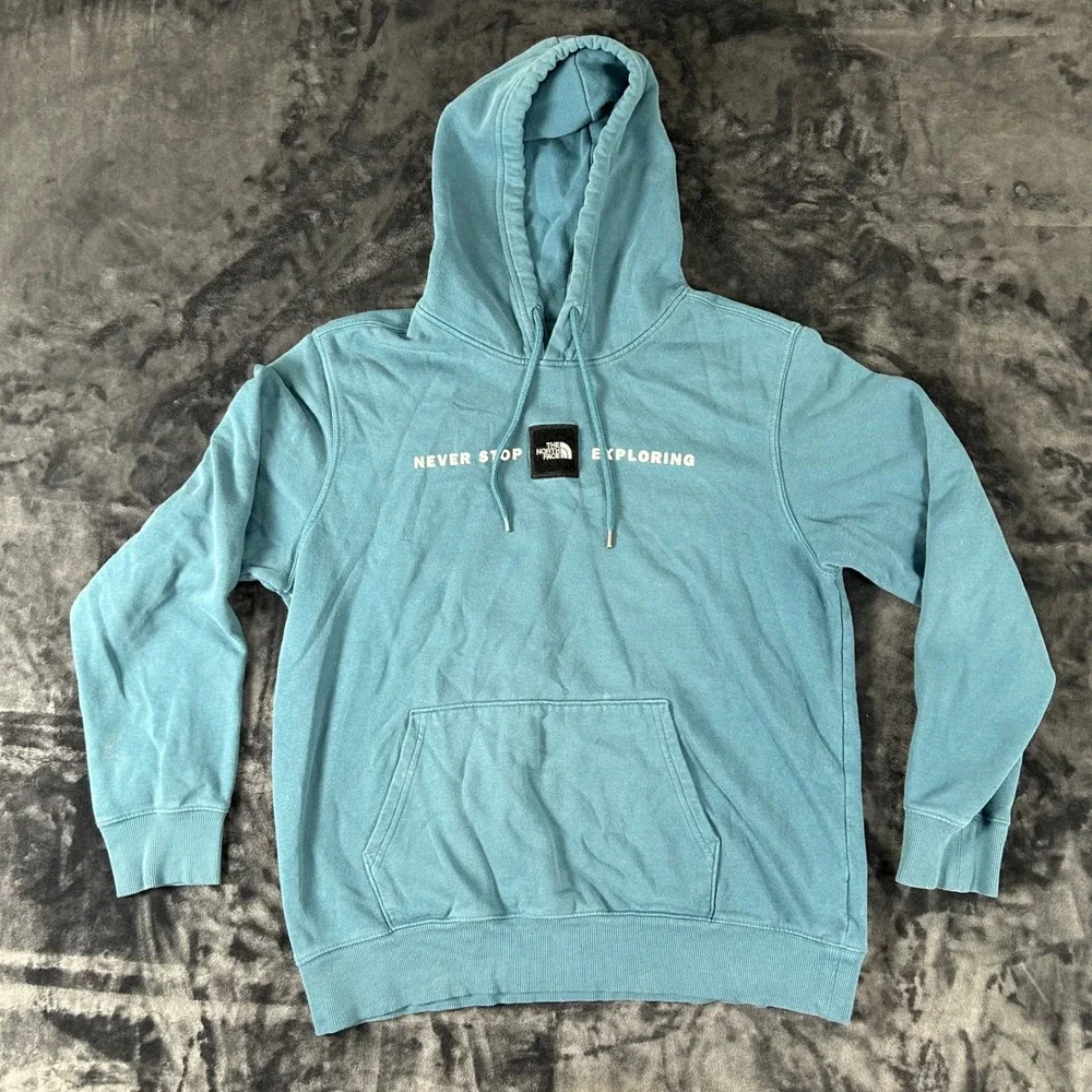 The North Face Hoodie Mens Large Teal Blue Never Stop Exploring Gl Sweatshirt